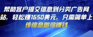 帮助客户提交信息到分类广告网站,轻松赚1650美元,只需简单上传信息即可赚钱-课程网