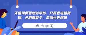 无脑视频号搬砖带货,只要会电脑剪辑,无脑就能干,亲测当天爆单-课程网