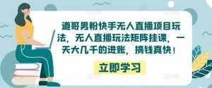 道哥男粉快手无人直播项目玩法,无人直播玩法矩阵挂课,一天大几千的进账,搞钱真快!-课程网