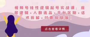 视频号线性逻辑起号实战课:底层逻辑+人群选品+平台区别+话术拆解+付费投放等!-课程网