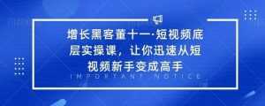 增长黑客董十一·短视频底层实操课,从短视频新手变成高手-课程网