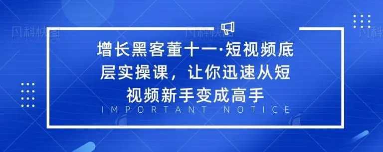 增长黑客董十一·短视频底层实操课,从短视频新手变成高手-课程网